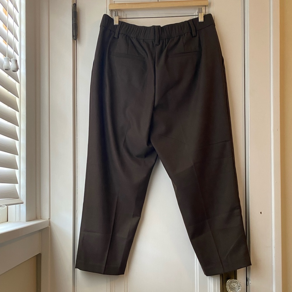 NWT Loft 14 p petite chocolate brown flannel ankle pants trousers elastic waist - Picture 5 of 7